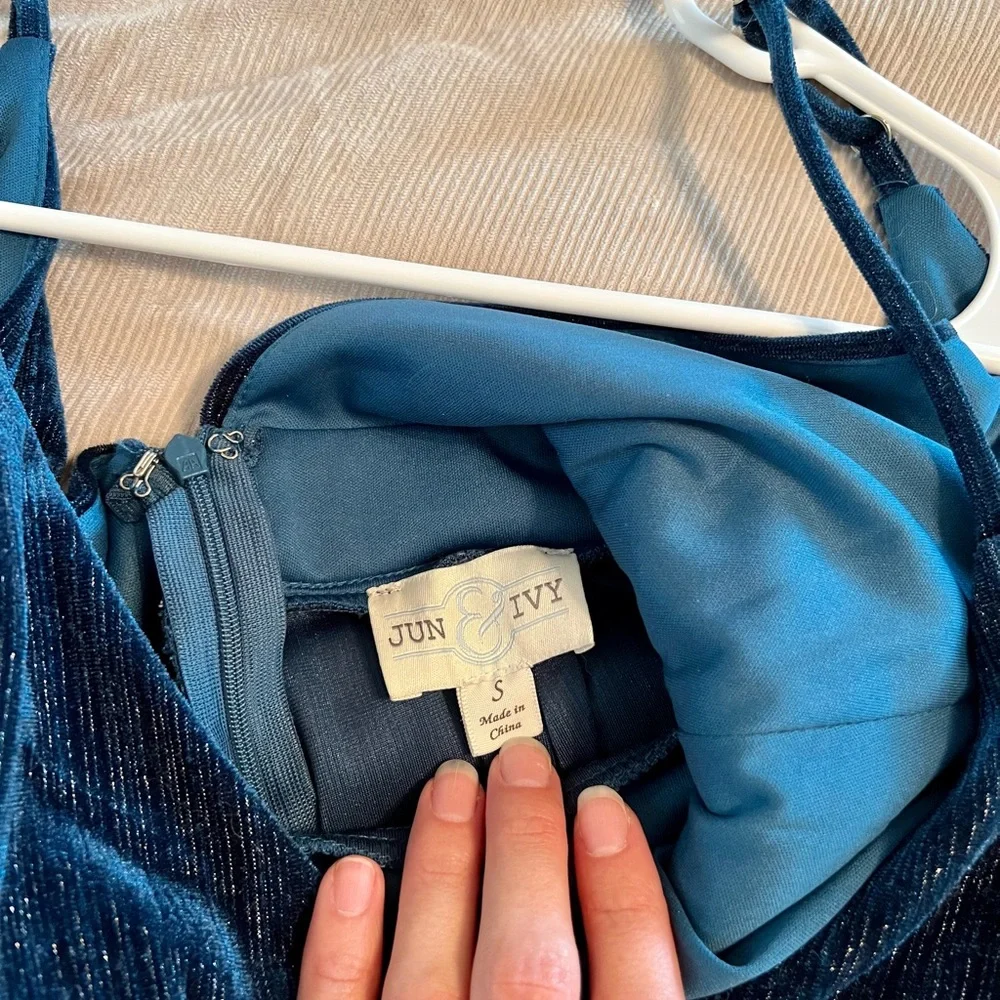 Blue & Silver Velvet Jumpsuit from Francesca’s, Size S - Picture 4 of 4